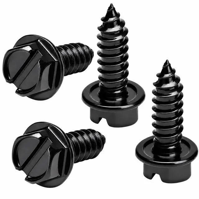Main image of Rustproof License Plate Screws (4-Pack, Black-Slotted) | Premium Stainless Steel, For US Domestic Vehicles & Select Imports, Fits Plate Mounts with Nylon or Plastic Inserts