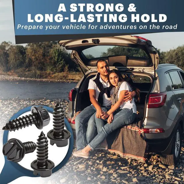 Alt view image 6 of 6 - Rustproof License Plate Screws (4-Pack, Black-Slotted) | Premium Stainless Steel, For US Domestic Vehicles & Select Imports, Fits Plate Mounts with Nylon or Plastic Inserts