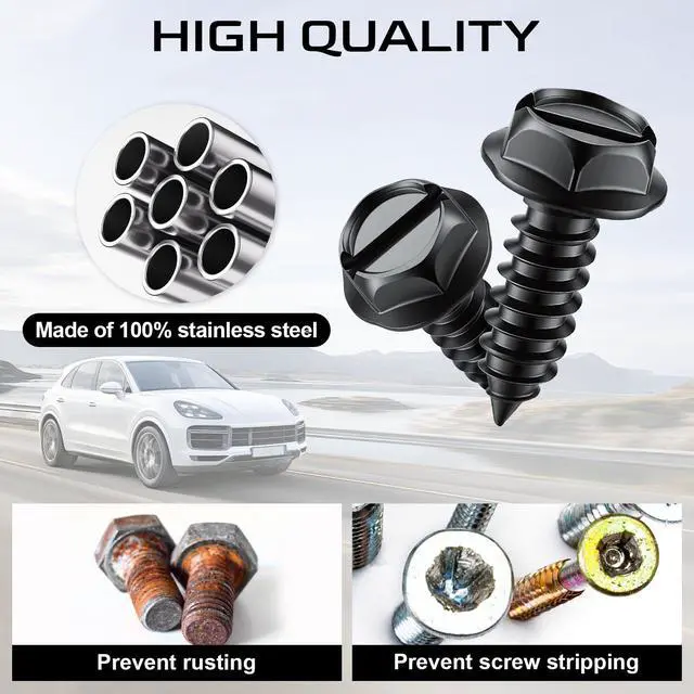 Alt view image 4 of 7 - Rustproof License Plate Screws for Securing License Plates Frames and Covers on Cars and Trucks, 4 Sets Premium Stainless Steel Self Tapping Mounting Bolts (Black Zinc Plated)