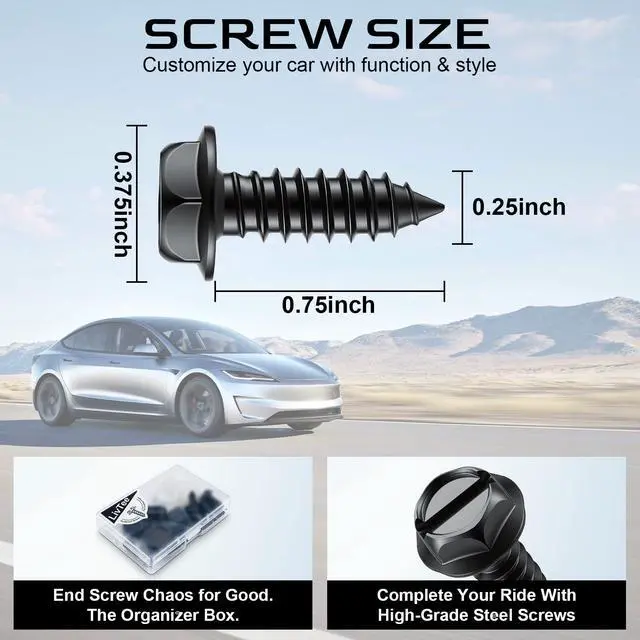 Alt view image 2 of 7 - Rustproof License Plate Screws for Securing License Plates Frames and Covers on Cars and Trucks, 4 Sets Premium Stainless Steel Self Tapping Mounting Bolts (Black Zinc Plated)