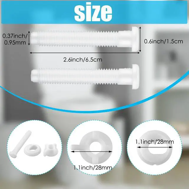 Alt view image 2 of 6 - 2 Pack Toilet Seat Screws Kit, Plastic Bolts Nuts & Washers | Durable plastic bolts, nuts and washers replace worn toilet seat hardware, fit most seats, resist rust, and install easily.