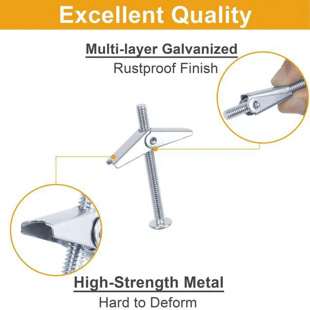 Alt view image 3 of 7 - Heavy Duty Hollow Drywall Anchors for Sheetrock Ceiling, Toggle Bolts and Wing Nut Kit, 28Pcs Metal Dry Wall Anchors and Screws Assortment Set, Butterfly Anchor for Hanging 1/8, 3/16, 1/4