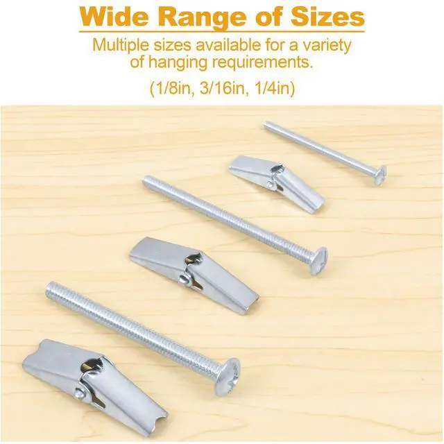 Alt view image 4 of 7 - Heavy Duty Hollow Drywall Anchors for Sheetrock Ceiling, Toggle Bolts and Wing Nut Kit, 28Pcs Metal Dry Wall Anchors and Screws Assortment Set, Butterfly Anchor for Hanging 1/8, 3/16, 1/4