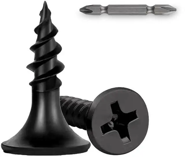 Main image of 150Pcs Self-Tapping Black Wood Screws with Driver Bit, #6 x 1/2" | Black oxide, flat head, self-tapping, no pre-drill needed, for furniture, cabinets, plywood, DIY & woodworking