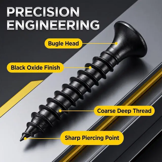 Alt view image 4 of 7 - 150Pcs Self-Tapping Black Wood Screws with Driver Bit, #6 x 1/2" | Black oxide, flat head, self-tapping, no pre-drill needed, for furniture, cabinets, plywood, DIY & woodworking