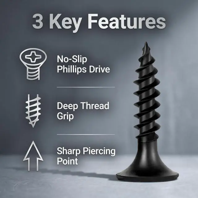 Alt view image 3 of 7 - 150Pcs Self-Tapping Black Wood Screws with Driver Bit, #6 x 1/2" | Black oxide, flat head, self-tapping, no pre-drill needed, for furniture, cabinets, plywood, DIY & woodworking