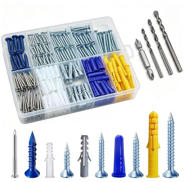 Main image of (270 pcs) Plastic Drywall Wall Anchors Kit with Screws Concrete Screw kit Wall Anchor Set Suitable for Brick and Cement Walls