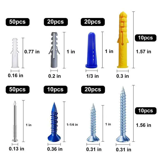 Alt view image 2 of 4 - (270 pcs) Plastic Drywall Wall Anchors Kit with Screws Concrete Screw kit Wall Anchor Set Suitable for Brick and Cement Walls
