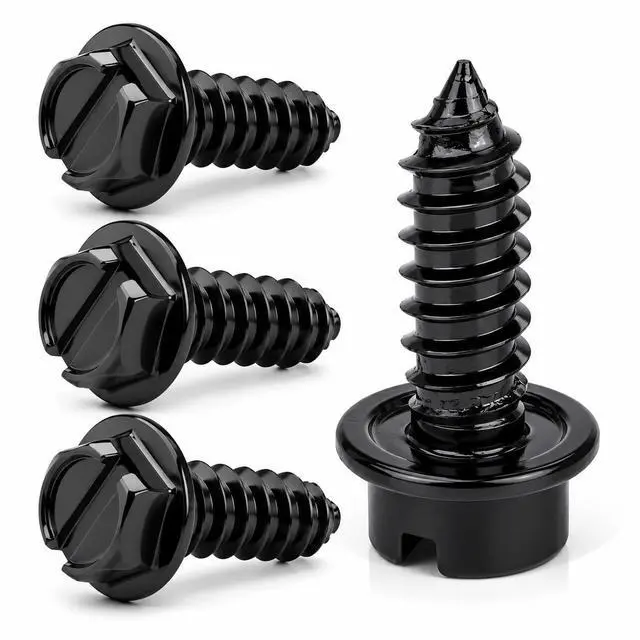 Main image of License Plate Screws with Rustproof Finish - License Plate Screw Kit for Front & Rear Plates - License Plate Bolts for Domestic Vehicles - Stainless Steel Screws for License Plates (4-Pack, Black)