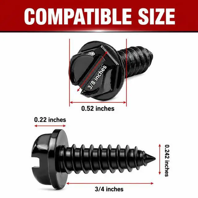 Alt view image 5 of 7 - License Plate Screws with Rustproof Finish - License Plate Screw Kit for Front & Rear Plates - License Plate Bolts for Domestic Vehicles - Stainless Steel Screws for License Plates (4-Pack, Black)