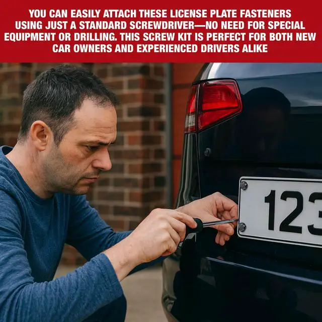 Alt view image 7 of 7 - License Plate Screws with Rustproof Finish - License Plate Screw Kit for Front & Rear Plates - License Plate Bolts for Domestic Vehicles - Stainless Steel Screws for License Plates (4-Pack, Black)