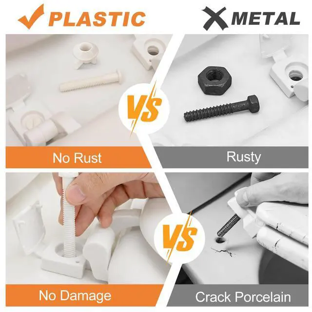 Alt view image 7 of 7 - 4 Pcs Toilet Seat Screws, Including Plastic Bolts, Nuts and Washers, Durable Toilet Lid Bolts Replacement Kit to Fix Loose Top, Sleek 3-in-1 Fasteners Floor Bolts & Washer Sets