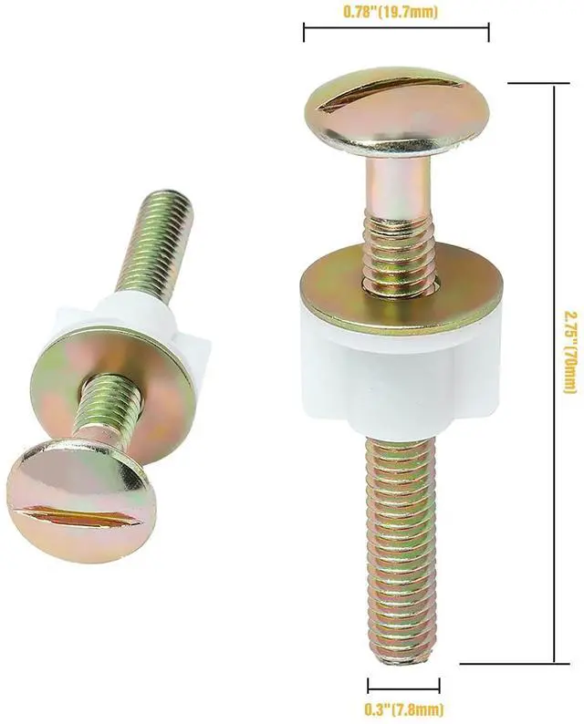 Alt view image 3 of 6 - 2Pcs Toilet Seat Screws, Steel Toilet Seat Hinge Bolts and Nuts, Heavy Duty Toilet Seat Fastener with Plastic Nuts and Metal Washers, Toilet Hardware Replacement for Top Mount Toilet Seat Hinges, 1