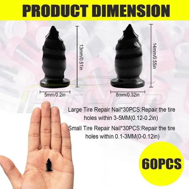 Alt view image 3 of 7 - 61 PCS Tire Plugs Screw Type, Reliable Screw in Tire Repair Plugs with a Screwdriver, Quick Tool Tire Plugs, Screw Tire Plug Kit, Tire patch kit for cars, motorcycles, trucks, tractors, and bicycles