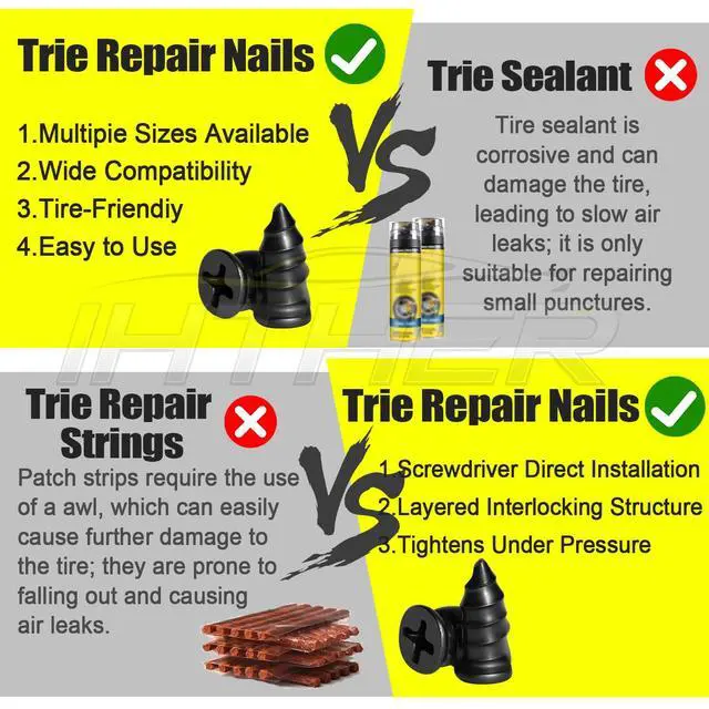 Alt view image 5 of 7 - 61 PCS Tire Plugs Screw Type, Reliable Screw in Tire Repair Plugs with a Screwdriver, Quick Tool Tire Plugs, Screw Tire Plug Kit, Tire patch kit for cars, motorcycles, trucks, tractors, and bicycles