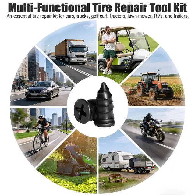 Alt view image 6 of 7 - 61 PCS Tire Plugs Screw Type, Reliable Screw in Tire Repair Plugs with a Screwdriver, Quick Tool Tire Plugs, Screw Tire Plug Kit, Tire patch kit for cars, motorcycles, trucks, tractors, and bicycles