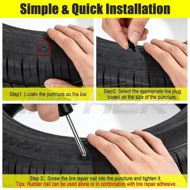 Alt view image 7 of 7 - 61 PCS Tire Plugs Screw Type, Reliable Screw in Tire Repair Plugs with a Screwdriver, Quick Tool Tire Plugs, Screw Tire Plug Kit, Tire patch kit for cars, motorcycles, trucks, tractors, and bicycles