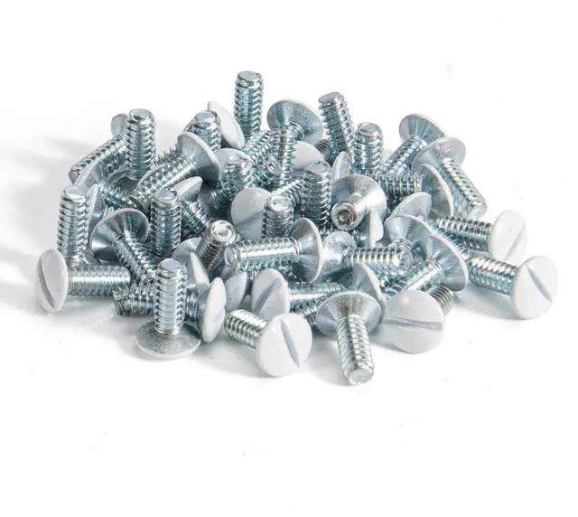 Main image of 3/8" Long 6-32 Thread, Oval Head Milled Slot Replacement Wall Plate Screws, 50 Pack, White
