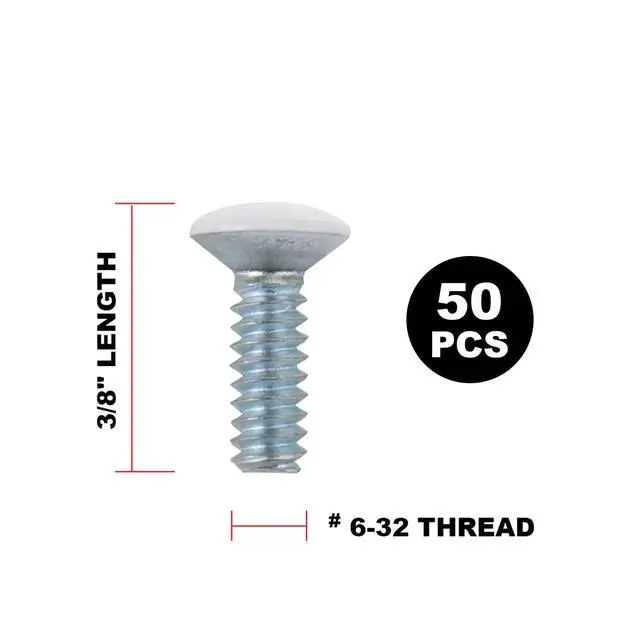 Alt view image 2 of 3 - 3/8" Long 6-32 Thread, Oval Head Milled Slot Replacement Wall Plate Screws, 50 Pack, White