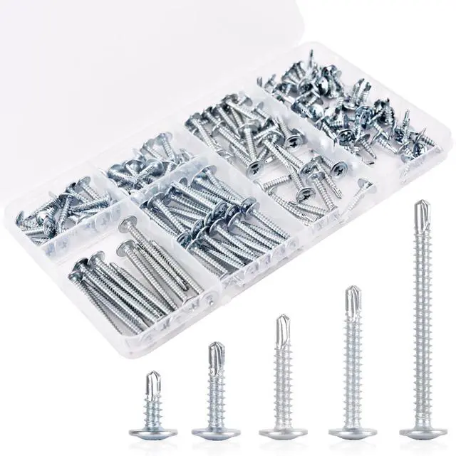 Main image of Self-Tapping Screws Assortment Kit - 140PCS Sheet Metal Screws for Metal Plastic & Wood, Galvanized Self Tapping Screws - 5 Size 1/2" to 2" Self Drilling Screws