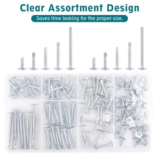 Alt view image 3 of 7 - Self-Tapping Screws Assortment Kit - 140PCS Sheet Metal Screws for Metal Plastic & Wood, Galvanized Self Tapping Screws - 5 Size 1/2" to 2" Self Drilling Screws