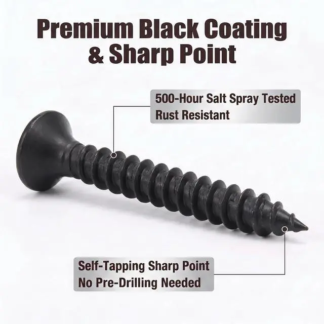 Alt view image 2 of 7 - 230Pcs #6#8 Black Wood Screws Assortment Kit, 9 Sizes 1/2"-2" | Flat head, Phillips, self-tapping, rustproof, 16PC anchors, 1/2,3/4,1,1-1/4,1-1/2,2" for cabinets, furniture, DIY Woodworking