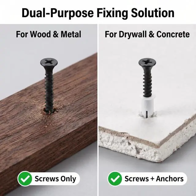Alt view image 4 of 7 - 230Pcs #6#8 Black Wood Screws Assortment Kit, 9 Sizes 1/2"-2" | Flat head, Phillips, self-tapping, rustproof, 16PC anchors, 1/2,3/4,1,1-1/4,1-1/2,2" for cabinets, furniture, DIY Woodworking