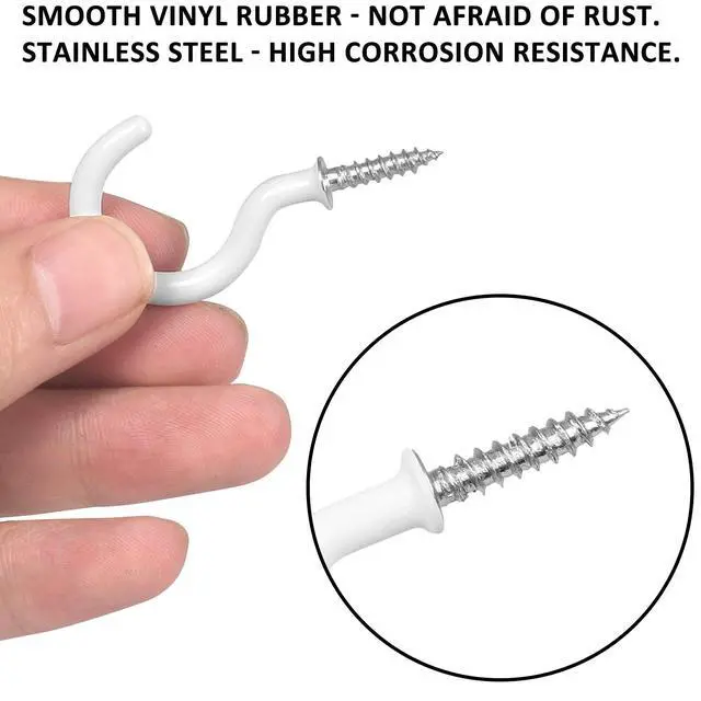 Alt view image 3 of 7 - 90 Pcs White Ceiling Hooks kit, 6 Sizes Vinyl Coated Screw-in Plant, Kitchen, Cup, Ceiling Hooks for Hanging (1/2in, 5/8in,3/4in,7/8in,1'',1-1/4in)