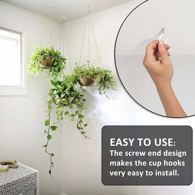 Alt view image 4 of 7 - 90 Pcs White Ceiling Hooks kit, 6 Sizes Vinyl Coated Screw-in Plant, Kitchen, Cup, Ceiling Hooks for Hanging (1/2in, 5/8in,3/4in,7/8in,1'',1-1/4in)