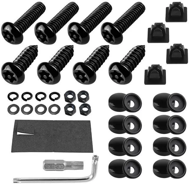 Main image of Anti Theft License Plate Screws Kits- Rustproof Stainless Steel Car Tag Plate Mounting Hardware, M6 (1/4") Tamper Proof Fastener Nut, Caps Cover for Front Rear Frame Holder MountingAT-Black/8