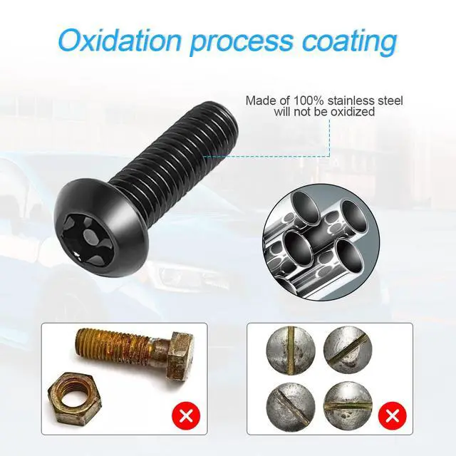 Alt view image 3 of 7 - Anti Theft License Plate Screws Kits- Rustproof Stainless Steel Car Tag Plate Mounting Hardware, M6 (1/4") Tamper Proof Fastener Nut, Caps Cover for Front Rear Frame Holder MountingAT-Black/8