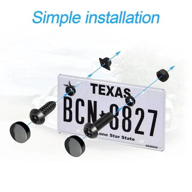 Alt view image 4 of 7 - Anti Theft License Plate Screws Kits- Rustproof Stainless Steel Car Tag Plate Mounting Hardware, M6 (1/4") Tamper Proof Fastener Nut, Caps Cover for Front Rear Frame Holder MountingAT-Black/8