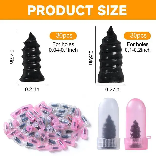 Alt view image 2 of 7 - 60 Pcs Tire Repair Screws, Tire Patch Kit, Screw in Tire Plugs | Quick Tool Tire Plugs, Tire Repair Rubber Nail Kit for Patching Punctures in Vacuum Tires of Cars, Motorcycles (60)