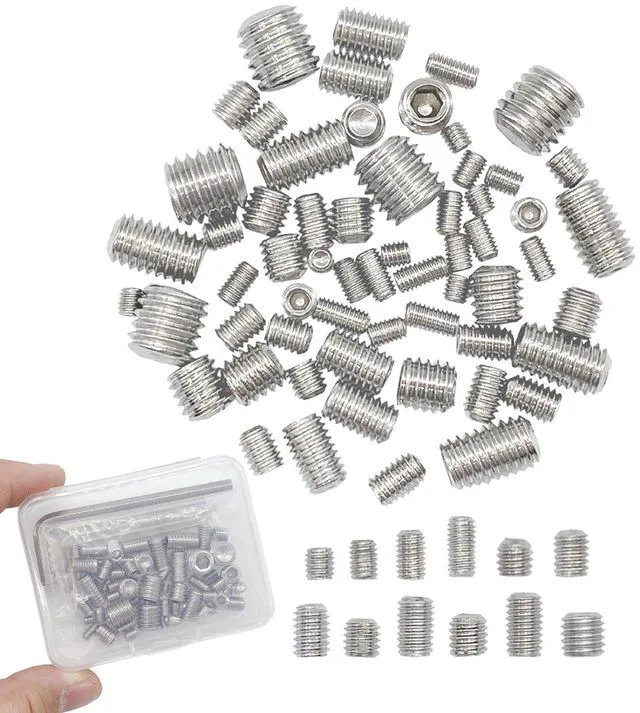 Main image of 60pcs Set Screws, Allen Head Screws, Grub Screws M3 M4 M5 M6 M8 for Home Repair, Install Door Lock, Repair Furniture, Electronic Product, DIY, Fixtures (Stainless Steel 12 Sizes)