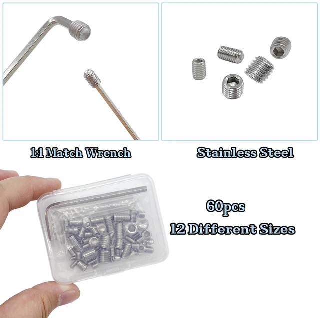 Alt view image 5 of 6 - 60pcs Set Screws, Allen Head Screws, Grub Screws M3 M4 M5 M6 M8 for Home Repair, Install Door Lock, Repair Furniture, Electronic Product, DIY, Fixtures (Stainless Steel 12 Sizes)