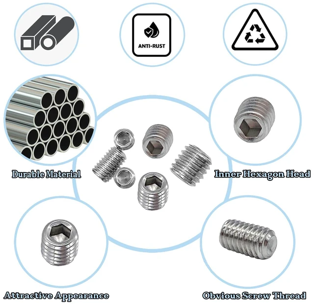 Alt view image 4 of 6 - 60pcs Set Screws, Allen Head Screws, Grub Screws M3 M4 M5 M6 M8 for Home Repair, Install Door Lock, Repair Furniture, Electronic Product, DIY, Fixtures (Stainless Steel 12 Sizes)