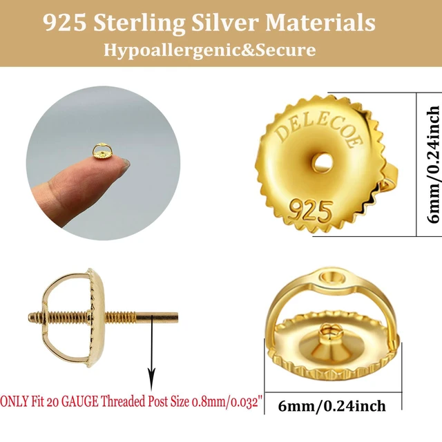 Alt view image 3 of 7 - 2-Pairs Screw Earring Backs for Threaded Post .032"/0.8mm,18K Gold Plated Sterling Silver Screw on Earring Backs Replacements for Diamond Earring Studs, Hypoallergenic Secure ScrewBacks