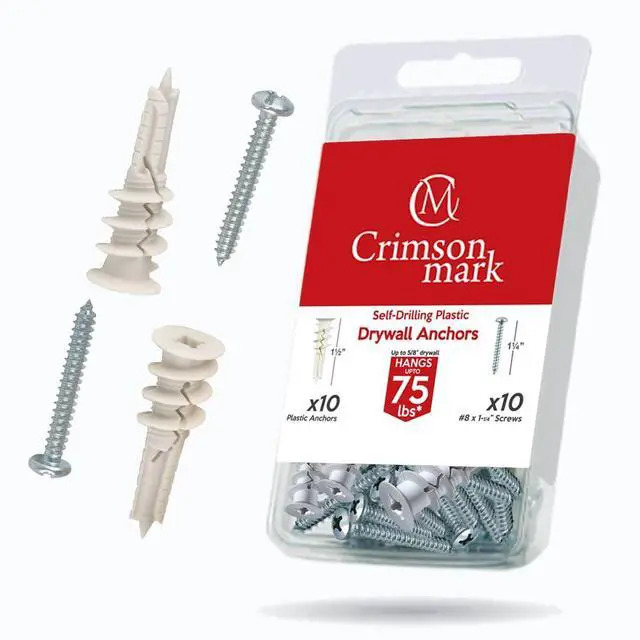 Main image of #8 Self Drilling Drywall Anchors and Screws Assortment Kit (20) | #8 x 1-1/4" Superb Wall Anchors Hold Up to 75lbs, No Drill Hole Required for Drywall Screws & Anchors Installation