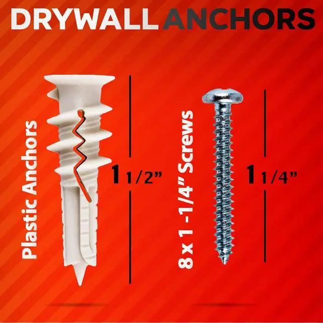 Alt view image 3 of 7 - #8 Self Drilling Drywall Anchors and Screws Assortment Kit (20) | #8 x 1-1/4" Superb Wall Anchors Hold Up to 75lbs, No Drill Hole Required for Drywall Screws & Anchors Installation