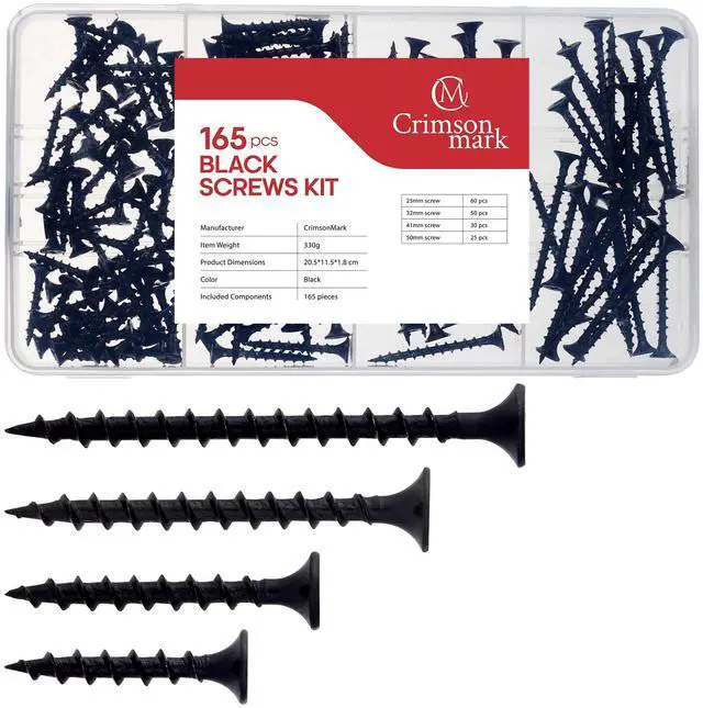 Main image of 165 Pcs Black Drywall Screws, #6 Wood Screws for Sheetrock | 165pcs Drywall Screws Kit, #6 Black Wood Screws for Sheetrock, Tools Assortment