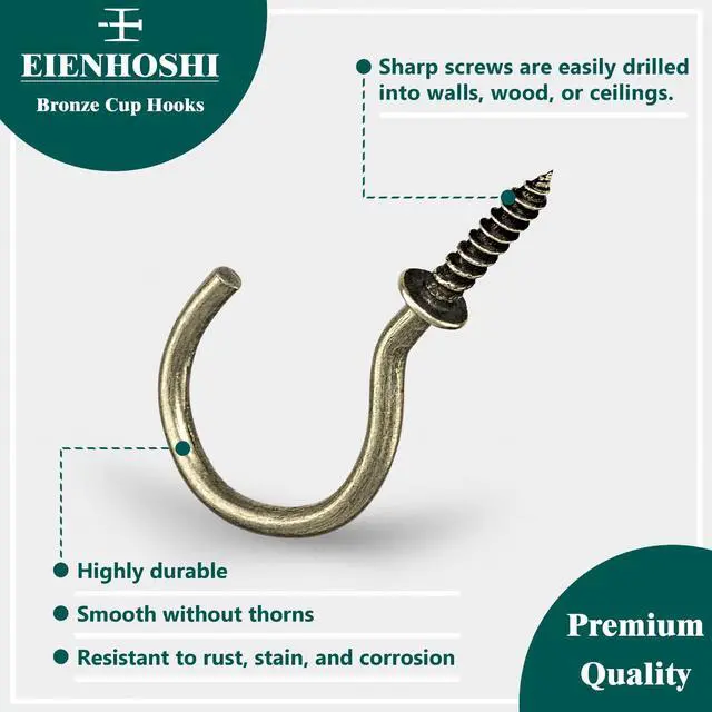 Alt view image 3 of 7 - 105 Pcs Screw Hooks, 6 Sizes Bronze Cup Hooks, Screw Hooks for Hanging, Metal Cup Hooks Screw in (1/2", 5/8", 3/4", 7/8", 1'', 1-1/4")
