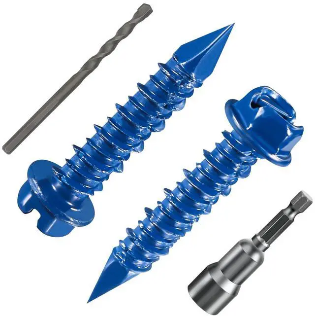 Main image of (30 PCS) 3/16" * 1-1/4" Slotted Hex Concrete Screws Anchor Blue Hexagon Head for Anchoring to Masonry, Block or Brick Stucco