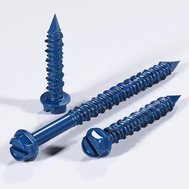 Alt view image 3 of 5 - (30 PCS) 3/16" * 1-1/4" Slotted Hex Concrete Screws Anchor Blue Hexagon Head for Anchoring to Masonry, Block or Brick Stucco
