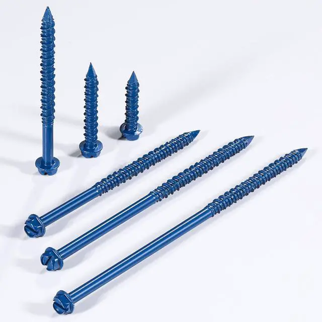 Alt view image 5 of 5 - (30 PCS) 3/16" * 1-1/4" Slotted Hex Concrete Screws Anchor Blue Hexagon Head for Anchoring to Masonry, Block or Brick Stucco