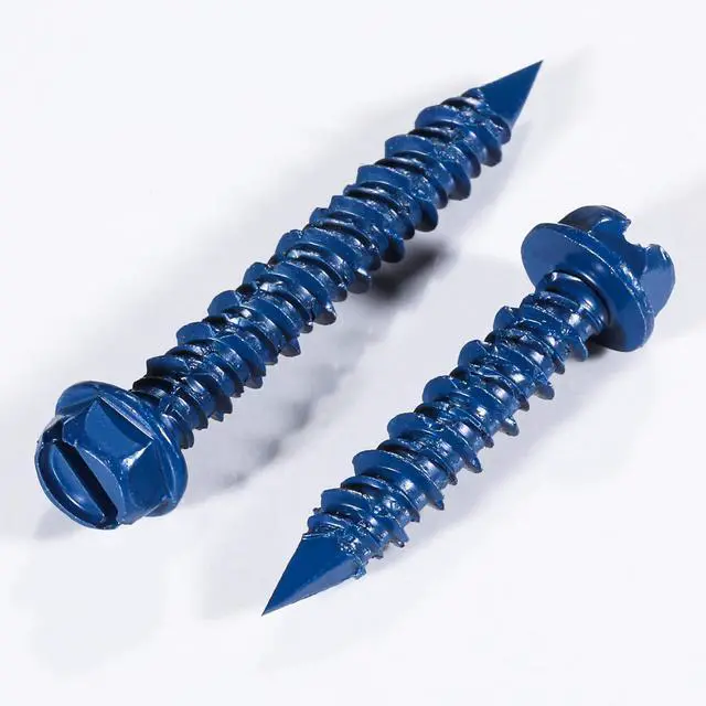 Alt view image 4 of 5 - (30 PCS) 3/16" * 1-1/4" Slotted Hex Concrete Screws Anchor Blue Hexagon Head for Anchoring to Masonry, Block or Brick Stucco