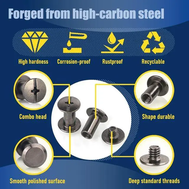 Alt view image 3 of 6 - 130 Sets Gunmetal Black Chicago Screws Leather Rivets Kit, 7 Sizes (M5*4,5,6,8,10,12,15) & 3 Screw Lengths (M4*3,4,5) for Belts, Bookbinding, DIY Leather