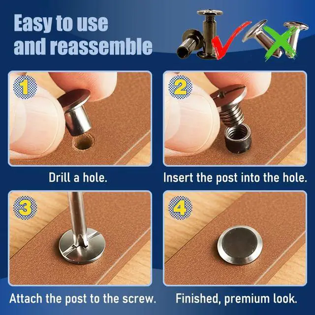 Alt view image 5 of 6 - 130 Sets Gunmetal Black Chicago Screws Leather Rivets Kit, 7 Sizes (M5*4,5,6,8,10,12,15) & 3 Screw Lengths (M4*3,4,5) for Belts, Bookbinding, DIY Leather