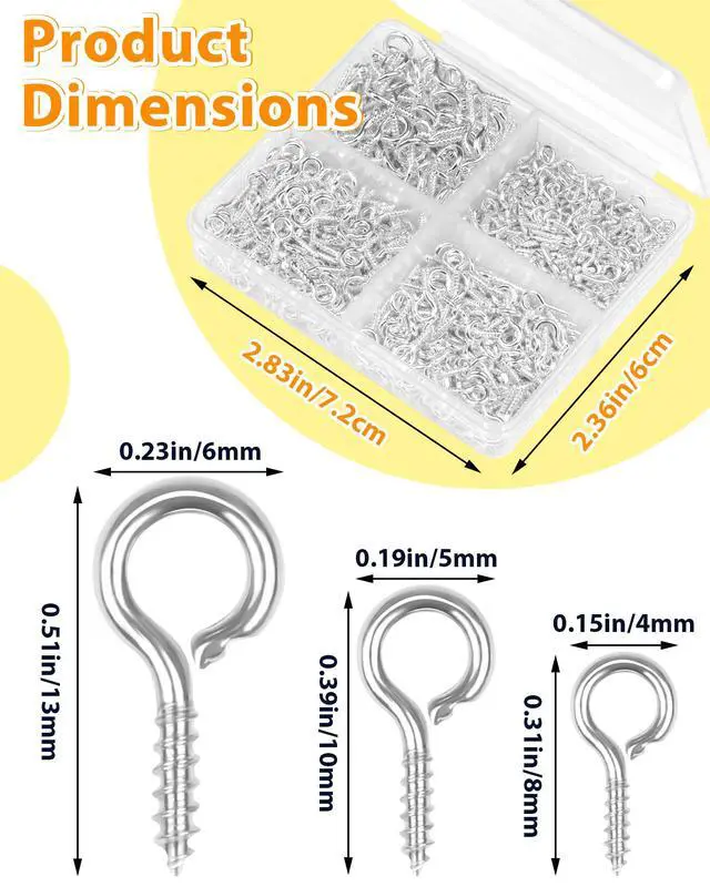 Alt view image 2 of 6 - 600pcs Small Eye Pins for Jewelry Making & DIY Crafts, Mini Eyelet Screws for Art Projects & Bead Charms, Tiny Eye Hooks for Crafts (Gold & Silver, 3 Sizes)