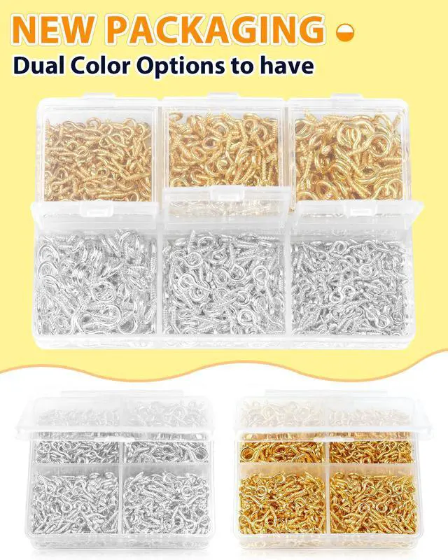 Alt view image 3 of 6 - 600pcs Small Eye Pins for Jewelry Making & DIY Crafts, Mini Eyelet Screws for Art Projects & Bead Charms, Tiny Eye Hooks for Crafts (Gold & Silver, 3 Sizes)