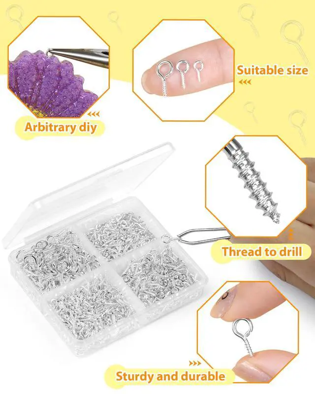 Alt view image 4 of 6 - 600pcs Small Eye Pins for Jewelry Making & DIY Crafts, Mini Eyelet Screws for Art Projects & Bead Charms, Tiny Eye Hooks for Crafts (Gold & Silver, 3 Sizes)
